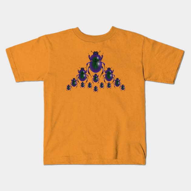 Scarab Beetles marching in formation Kids T-Shirt by Ricogfx